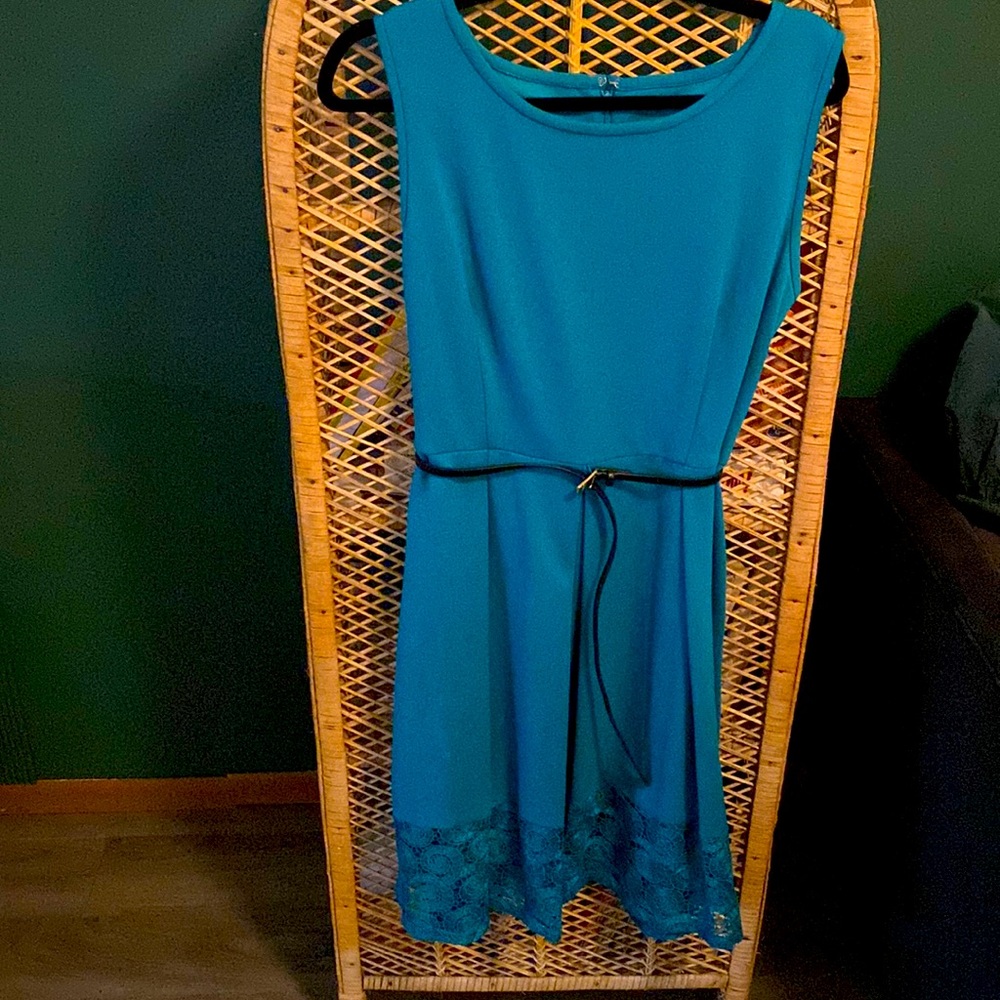 Teal Mid length dress with trim embellishments